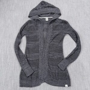 Roxy Womens Charcoal Grey Pointelle Knit Open Front Hooded Cardigan Sweater M‎